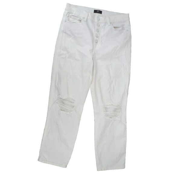 7 FOR ALL MANKIND Women's High Waist Cropped Straight Jeans SIZE 30 White - Picture 6 of 9